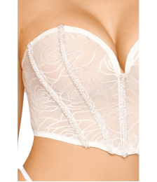 Bustier blanc avec perles et strass, bretelles transparentes amovibles - DG13669WHT